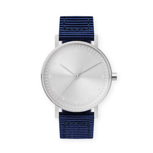 B60 Watch, Silver Case, Silver Dial, Nylon Strap