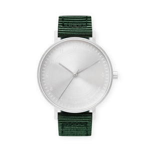 B60 Watch, Silver Case, Silver Dial, Nylon Strap