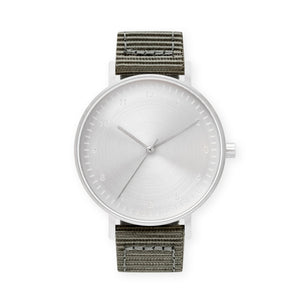 B60 Watch, Silver Case, Silver Dial, Nylon Strap