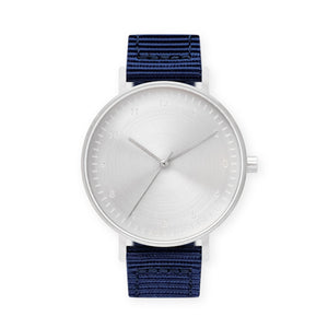 B60 Watch, Silver Case, Silver Dial, Nylon Strap