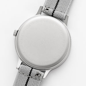 B70 Watch, Silver Case, Beige Dial, Calendar, Luminous, Stretch Nylon straps - Gray