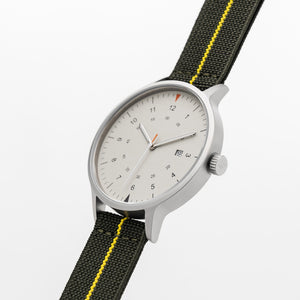 B70 Watch, Silver Case, Beige Dial, Calendar, Luminous, Stretch Nylon straps - Green