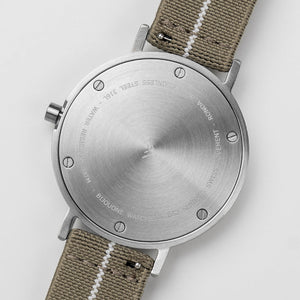B60 Watch, Silver Case, Silver Dial, Stretch Nylon Strap