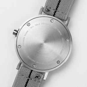B60 Watch, Silver Case, Silver Dial, Stretch Nylon Strap