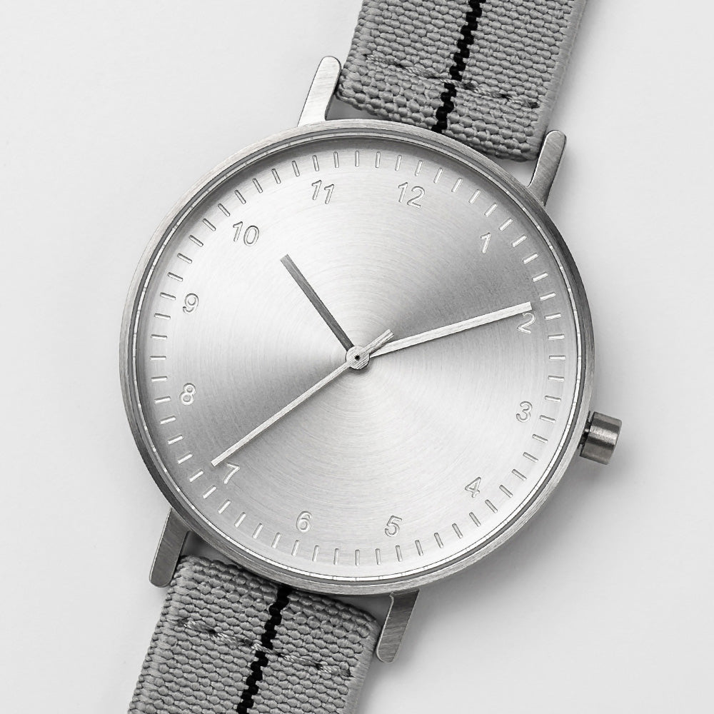 B60 Watch, Silver Case, silver Dial, Stretch Nylon straps - Gray