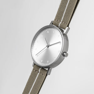 B60 Watch, Silver Case, Silver Dial, Stretch Nylon Strap