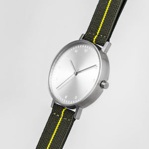 B60 Watch, Silver Case, Silver Dial, Stretch Nylon Strap
