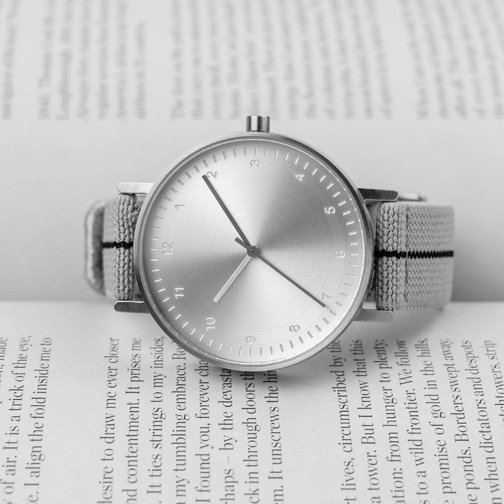 B60 Watch, Silver Case, silver Dial, Stretch Nylon straps - Gray