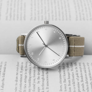 B60 Watch, Silver Case, Silver Dial, Stretch Nylon Strap