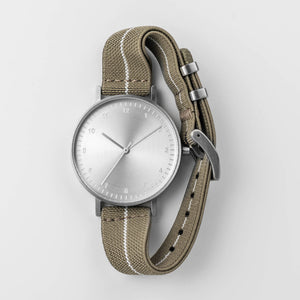 B60 Watch, Silver Case, Silver Dial, Stretch Nylon Strap