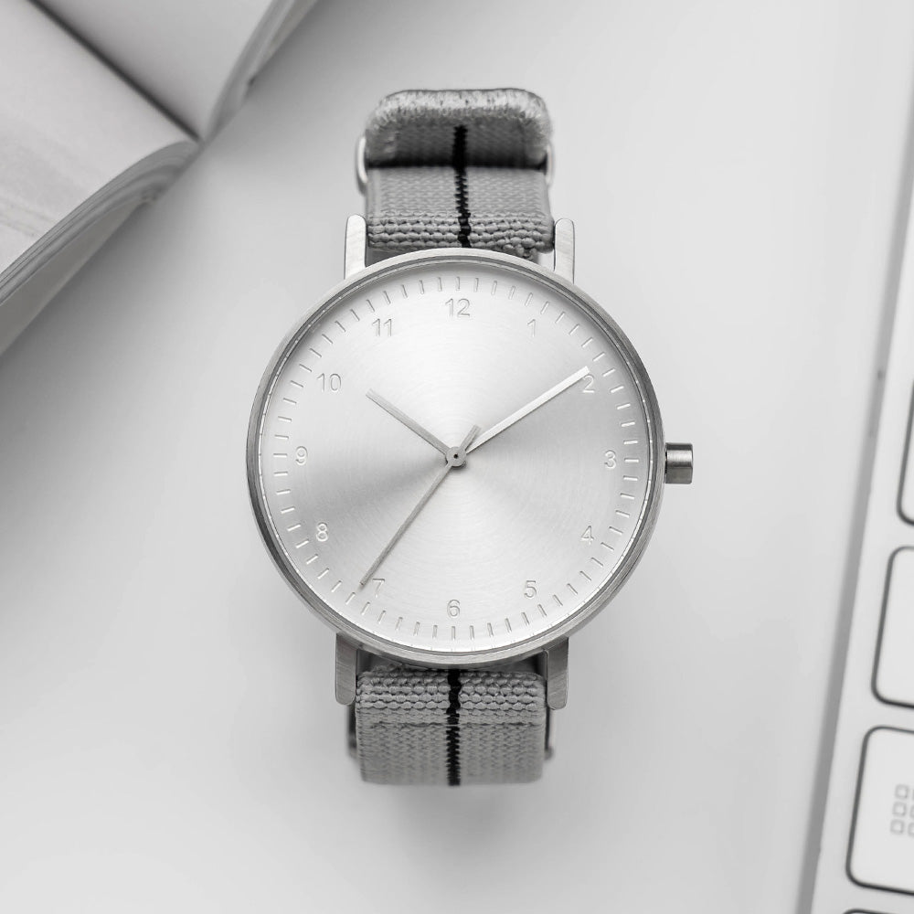 B60 Watch, Silver Case, silver Dial, Stretch Nylon straps - Gray