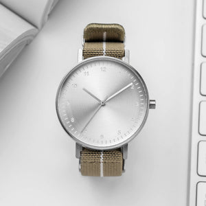 B60 Watch, Silver Case, Silver Dial, Stretch Nylon Strap