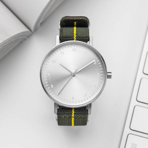 B60 Watch, Silver Case, Silver Dial, Stretch Nylon Strap