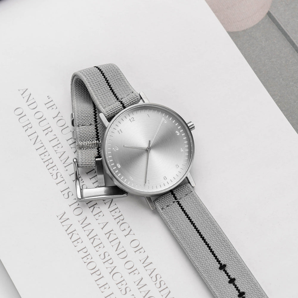 B60 Watch, Silver Case, silver Dial, Stretch Nylon straps - Gray