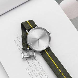 B60 Watch, Silver Case, Silver Dial, Stretch Nylon Strap
