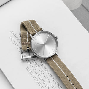 B60 Watch, Silver Case, Silver Dial, Stretch Nylon Strap