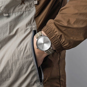 B60 Watch, Silver Case, Silver Dial, Stretch Nylon Strap