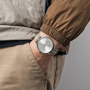 B60 Watch, Silver Case, Silver Dial, Stretch Nylon Strap