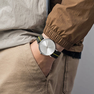 B60 Watch, Silver Case, Silver Dial, Stretch Nylon Strap