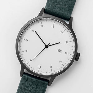 B30 Watch, Gunmetal Case, White Dial, Calendar, Leather Strap