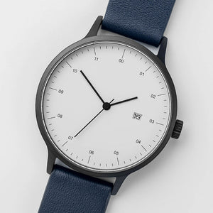 B30 Watch, Gunmetal Case, White Dial, Calendar, Leather Strap