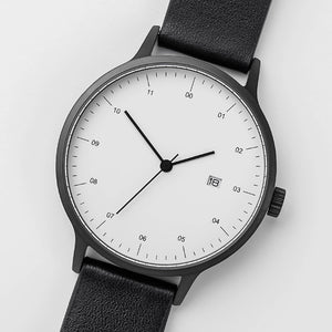 B30 Watch, Gunmetal Case, White Dial, Calendar, Leather Strap