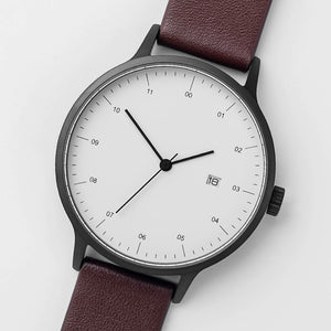 B30 Watch, Gunmetal Case, White Dial, Calendar, Leather Strap