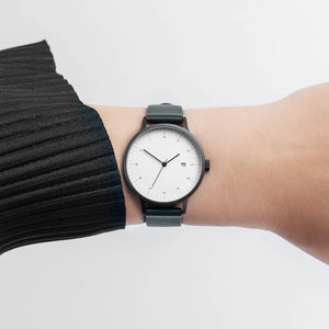 B30 Watch, Gunmetal Case, White Dial, Calendar, Leather Strap