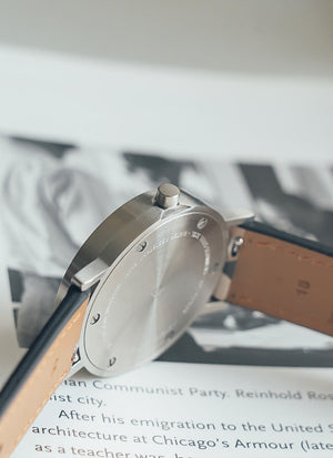 B60 Watch, Silver Case, Silver Dial, Leather Strap