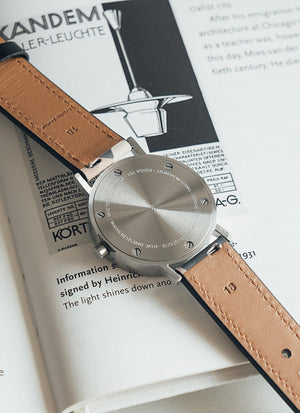 B60 Watch, Silver Case, Silver Dial, Leather Strap