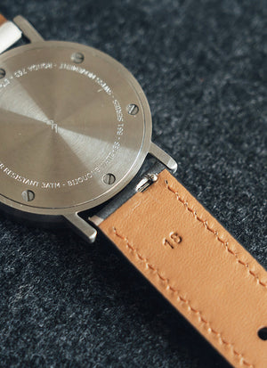 B60 Watch, Silver Case, Silver Dial, Leather Strap