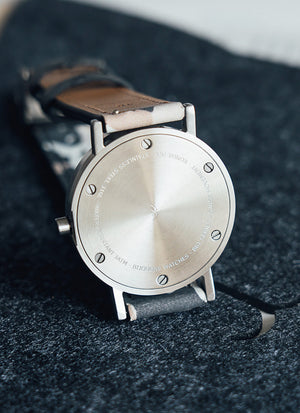 B60 Watch, Silver Case, Silver Dial, Leather Strap