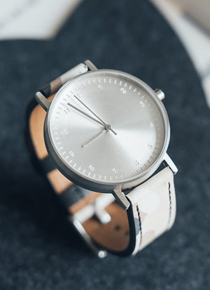 B60 Watch, Silver Case, Silver Dial, Leather Strap