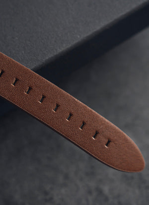 B202 Watch, Silver Case, White Dial, Calendar, Leather Strap - Brown - BIJOUONE