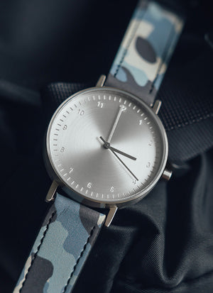 B60 Watch, Silver Case, Silver Dial, Leather Strap