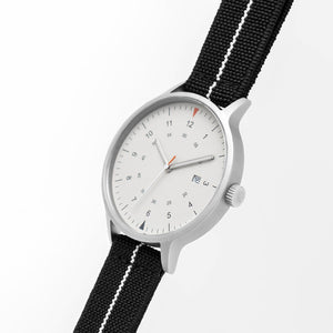 B70 Watch, Silver Case, Beige Dial, Calendar, Luminous, Stretch Nylon straps - Black