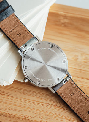 B60 Watch, Silver Case, silver Dial, Leather Strap - Camouflage Green - BIJOUONE