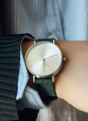 B60 Watch, Silver Case, Silver Dial, Leather Strap