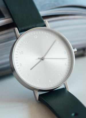 B60 Watch, Silver Case, Silver Dial, Leather Strap