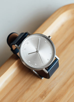 B60 Watch, Silver Case, Silver Dial, Leather Strap