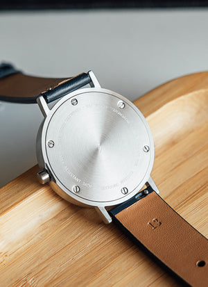 B60 Watch, Silver Case, Silver Dial, Leather Strap