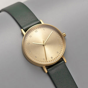 B60 Watch, Gold Case, Gold Dial, Leather Strap