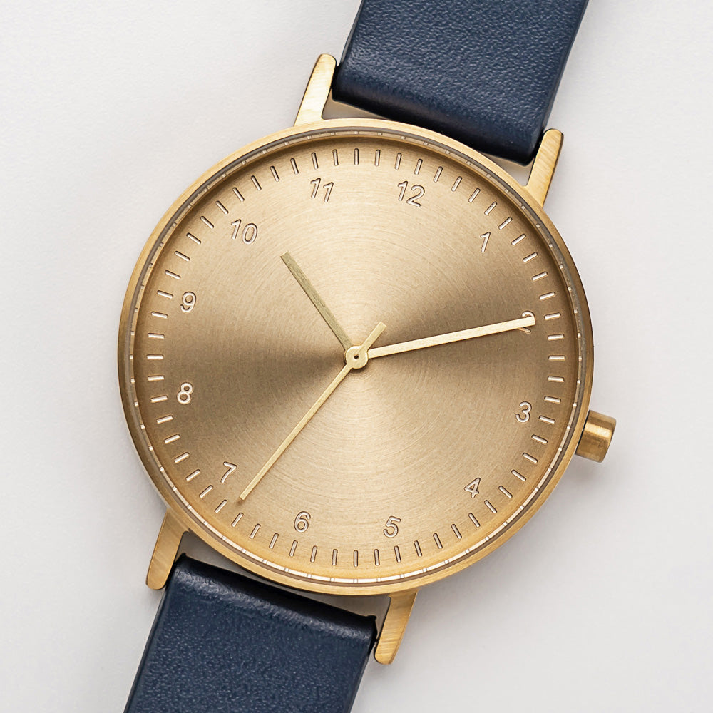 B60 Watch, Gold Case, Gold Dial, Leather Strap - Navy