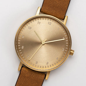 B60 Watch, Gold Case, Gold Dial, Leather Strap