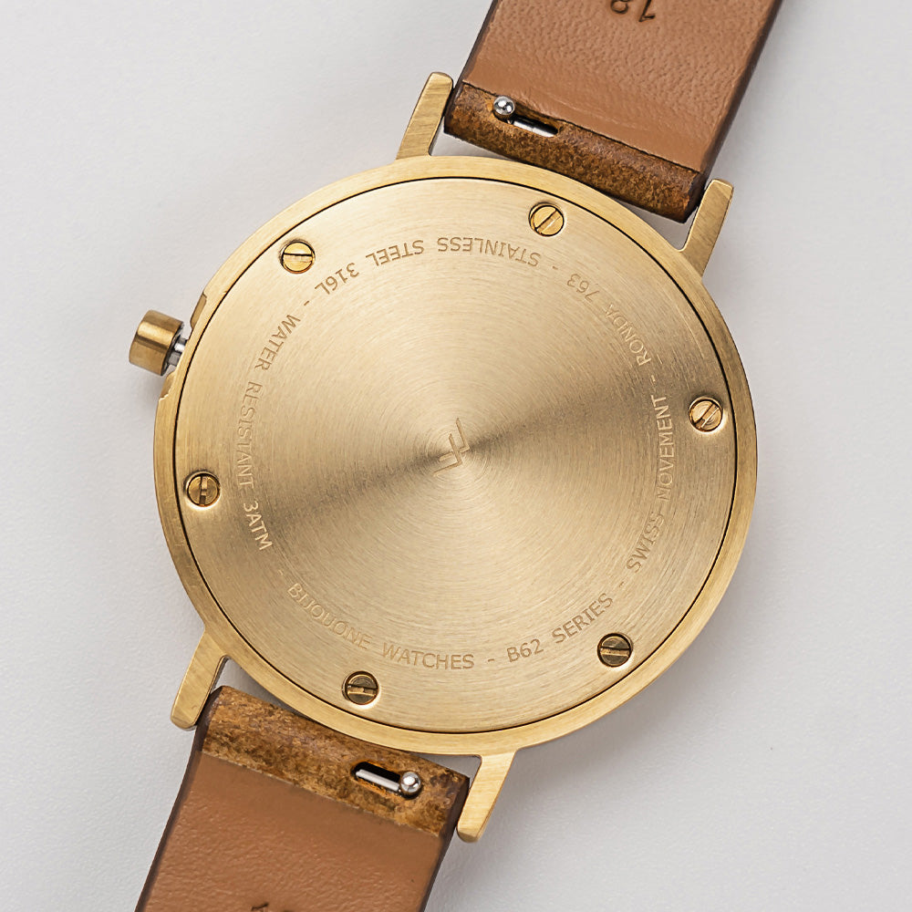 B60 Watch, Gold Case, Gold Dial, Leather Strap - Brown Suede