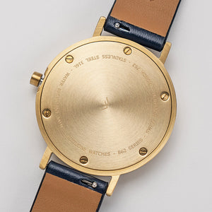 B60 Watch, Gold Case, Gold Dial, Leather Strap