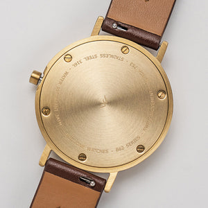 B60 Watch, Gold Case, Gold Dial, Leather Strap