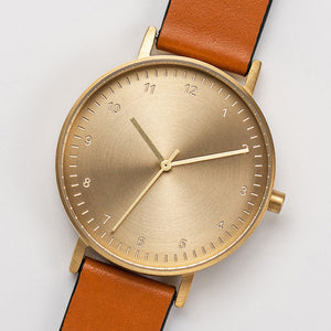 B60 Watch, Gold Case, Gold Dial, Leather Strap