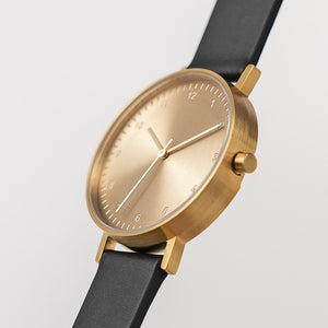 B60 Watch, Gold Case, Gold Dial, Leather Strap
