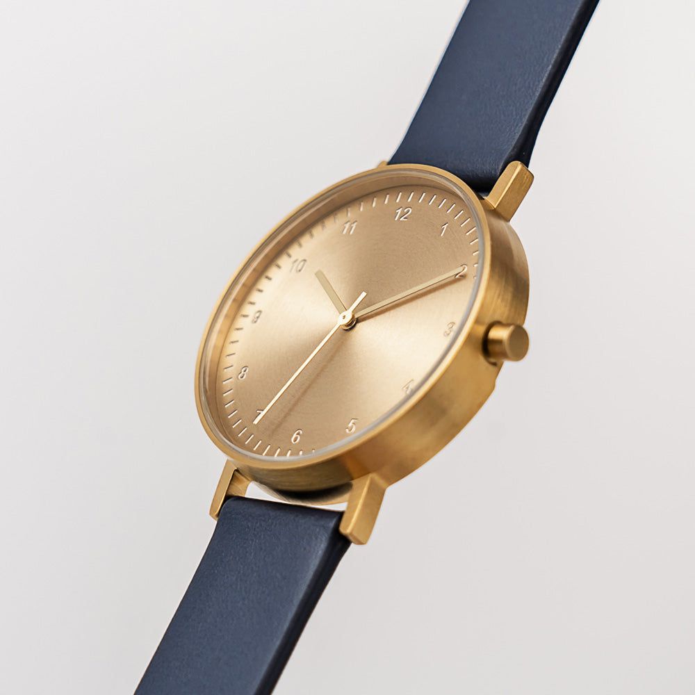 B60 Watch, Gold Case, Gold Dial, Leather Strap - Navy